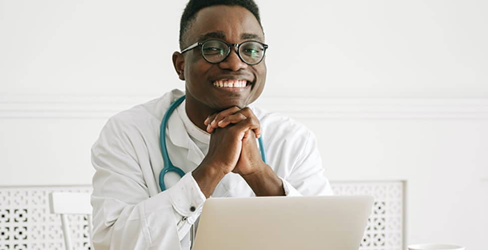 medical student at computer